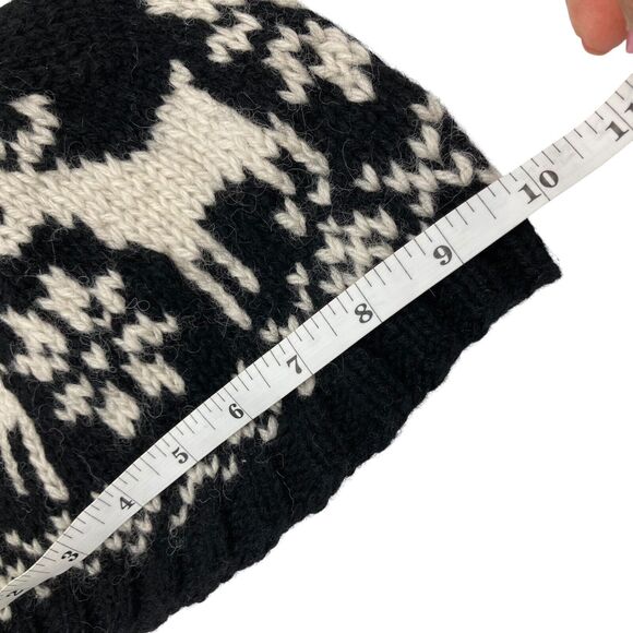 Rare Vintage 80s GAP Black & White 100% Wool Reindeer Snowflake Knit Beanie Cap - Picture 4 of 10
